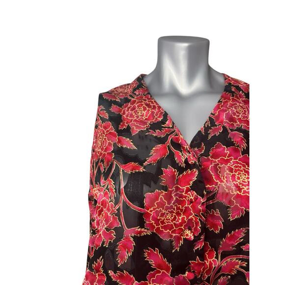 Vtg Victoria’s Secret Sleep Gown Small Peekaboo Black Red Rose Floral Lingerie - Picture 7 of 11